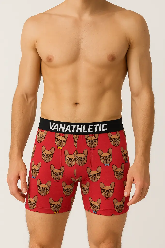 Model con boxer rojo y bulldogs.webp
