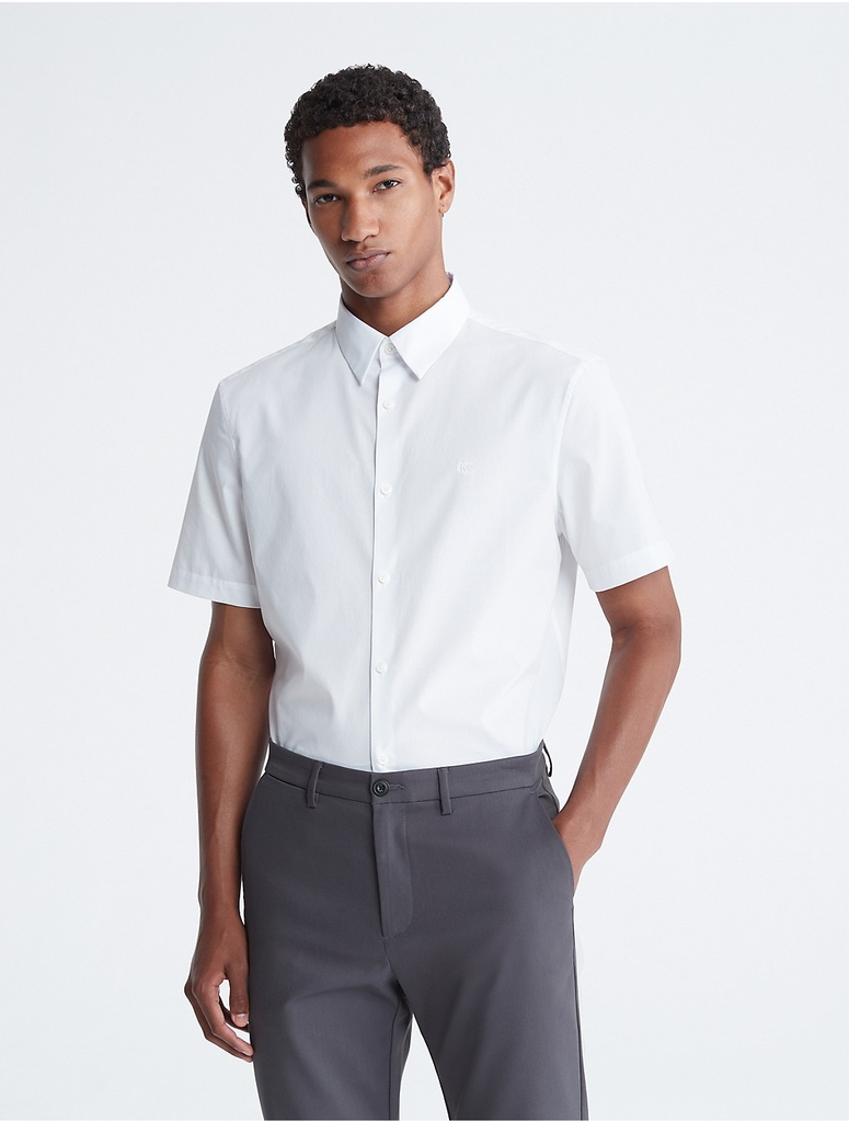 Calvin Klein Men's Stretch Cotton Slim Fit Short Sleeve Shirt - White - M