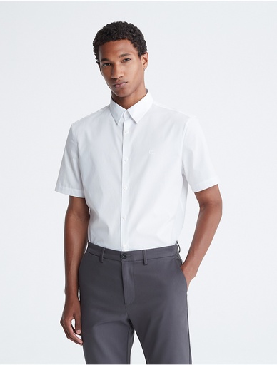 [JFM5818683] Calvin Klein Men's Stretch Cotton Slim Fit Short Sleeve Shirt - White - M